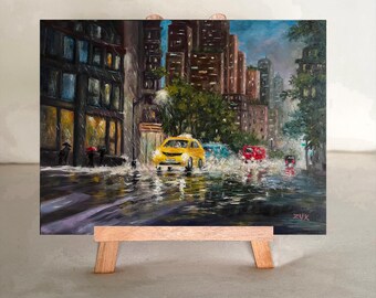 ニューヨークの雨の夜 油絵：色彩豊かな都市景観アート - Etsy 日本