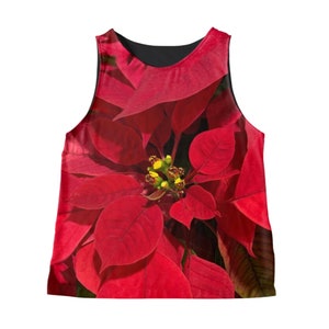 Red Poinsettias Sleeveless top. Traditional Christmas Plant top. Bright and colorful traditional Xmas design top