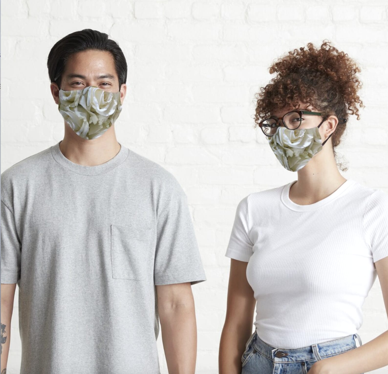 White Roses for Spring Face Mask. Kids and Adults. Pleated, Fitted, Adjustable Styes. Mask for