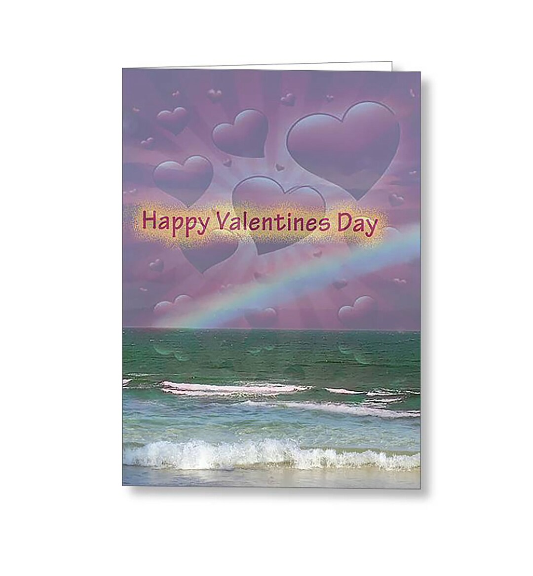 Florida Beach Valentine's Day Greeting Card: Hearts Rainbow