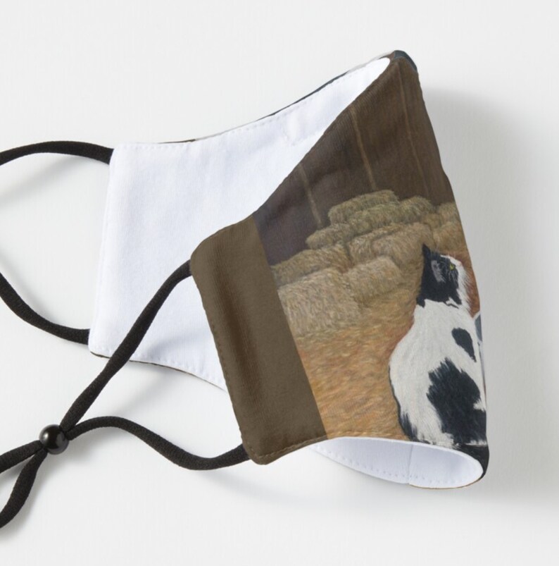 Tuxedo Cat, Cow & Calf Face Mask: Barn Art, Washable Polyester - Etsy