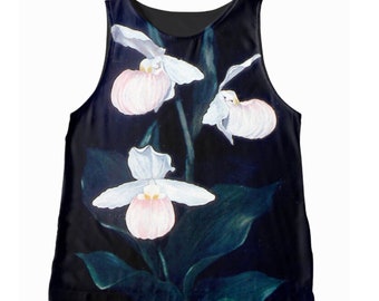 Lady Slipper Orchid Sleeveless Top: Bold Floral Statement