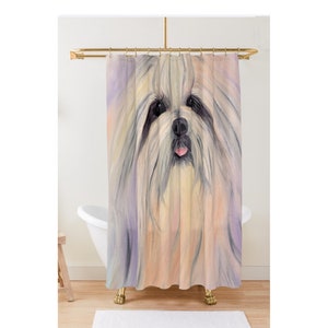 Colorful Abstract Shitzu designer shower curtain. Shitzu Decor, Shitzu bathroom decor. Colorful Shower Curtain. Colorful abstract dog decor.