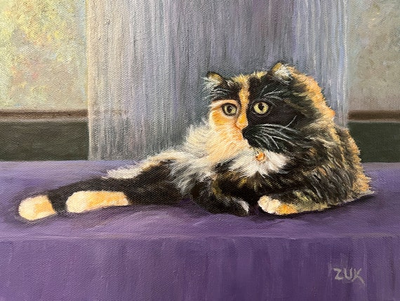 三毛猫のアートプリント：長毛の三毛猫の子猫の肖像画 - Etsy 日本