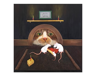 Lámina artística de Gato y Ratones: Letrero caprichoso de Hogar Dulce Hogar