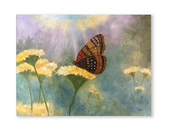 Butterfly on Yellow Flower Art Print: Dreamy Garden Wall Decor