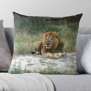 African Lion Pillow,  Wildife Cushion, Safari Pillow, Lion Decor. Lion Lovers Gift.
