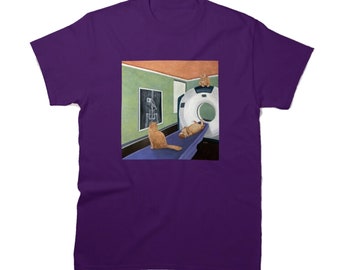 Cat having a CAT Scan after swallowing a big fish T-shirt. Ginger Cats Shirt art for veterinarian.  Unique cat lover's gift.