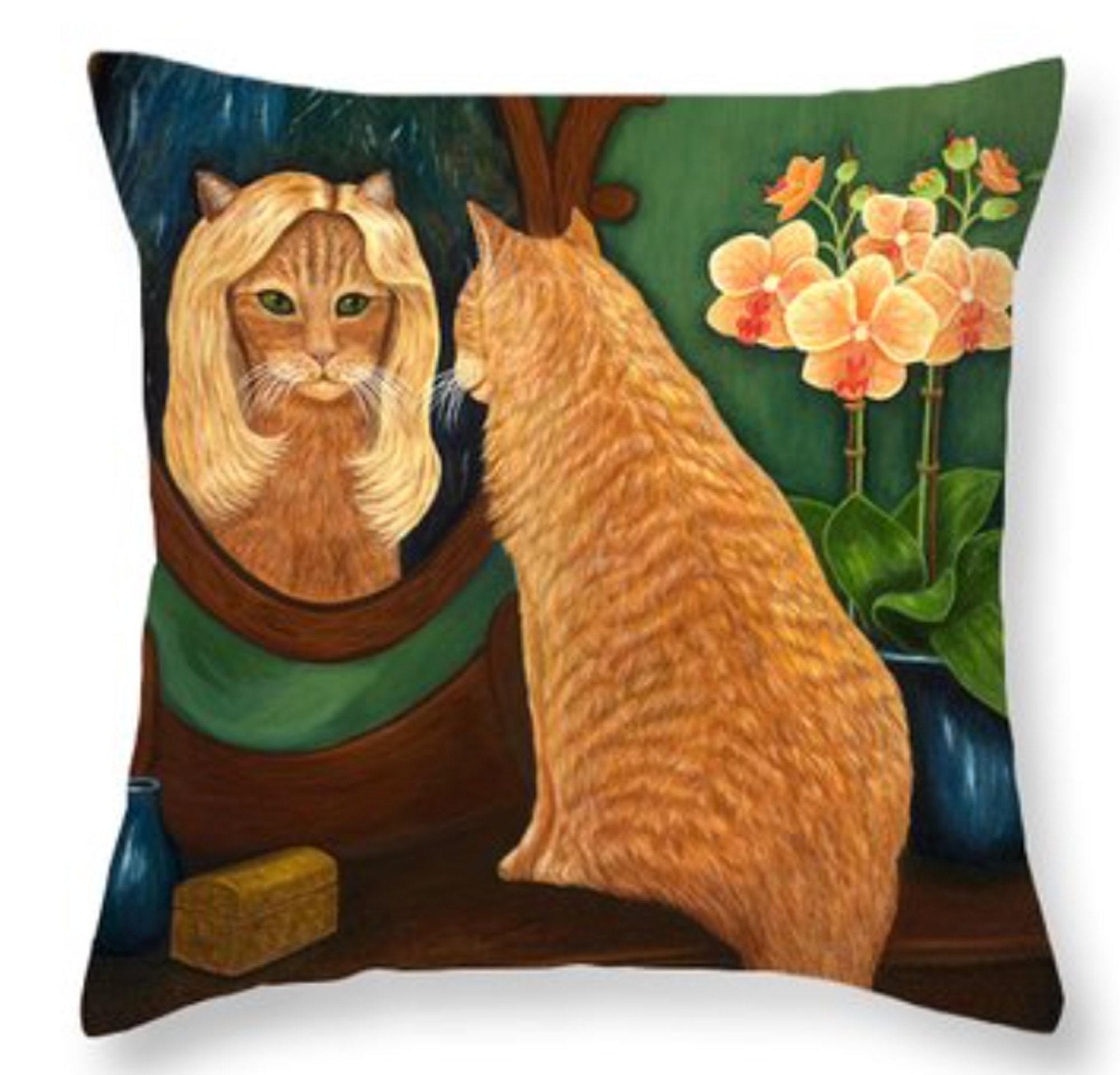 Orange Tabby Cat Looking Into Mirror. Cat With Blonde Wig - Etsy