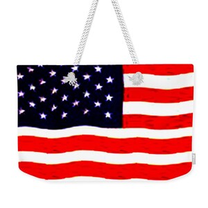 American Flag Weekender Tote Bag. Red, white and blue waving stars and stripes. USA patriotic bag.