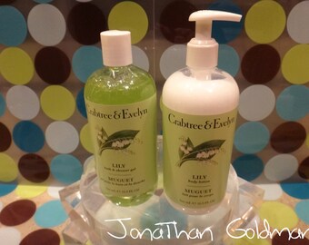 PAIR of Crabtree & Evelyn Lily Shower Gel and Body Lotion 500mL 16.9 Fl Oz NEW