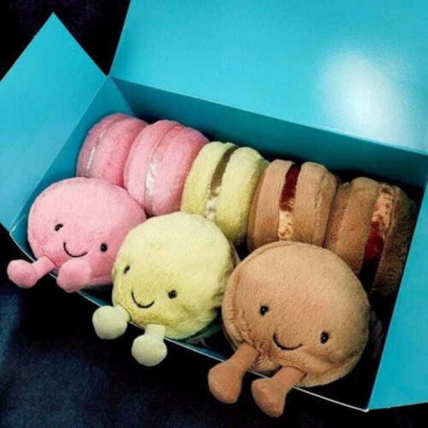 Jellycat Amuseables Genuine Macaron Plush Toy - Chocolate  - Raspberry - Pistachio inspired collectible