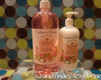 COPPIA Gel doccia Crabtree & Evelyn Rosewater 1000 ml 33,8 Fl Oz e lozione per il corpo 500 ml 16,9 Fl Oz