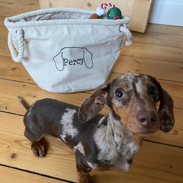 Personalised Sausage Dog Toy Basket, Personalised Dachshund Toy Box, Dog Toy Basket, Pet Toy Box, Toys Organiser, Dog Lovers, Doggie Gift