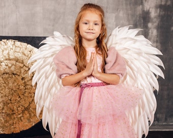 White Crochet Fairy Sitter Photo Prop Dress Up Gift Angelic Christmas Costume For Girls and Boys 6 to 12m Little Cherub Baby Angel Wings