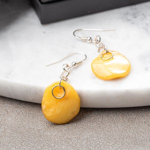 Natural Yellow Baltic Amber Earrings, Sterling Silver ear-wire, Tablet shape amber, Genuine amber earrings, Amber Yolk jewelry