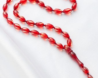 Perline di preghiera ambra rossa, 33 perline di oliva sfaccettate 7x13mm, doppio colore, perline di preghiera musulmane, tesbih, misbaha, gioielli ambrati, Tarboosh, مسببة