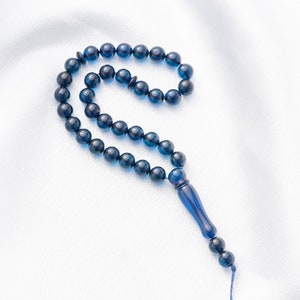 Blue amber Islamic Prayer Beads, 33 6mm ball beads, muslim prayer beads, tesbih, amber jewelry, authentic blue color Tarboosh, مسبحة