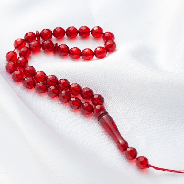Red amber Prayer Beads, 33 faceted 7mm ball beads, Muslim prayer beads, tesbih, misbaha, amber jewelry, Small tesbih, Tarboosh, مسبحة