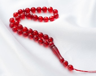 Perline di preghiera ambra rossa, 33 perline a sfera sfaccettate da 7 mm, perline di preghiera musulmane, tesbih, misbaha, gioielli ambra, piccolo tesbih, Tarboosh, مسببة