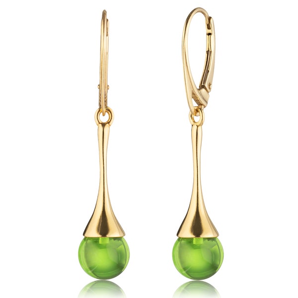 Grüne Bernstein Ohrringe für Frauen - 8mm Perle, Vergoldetes Sterling Silber, Karibischer Bernstein Schmuck, Edelstein Ohrringe