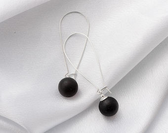 Black Amber Earrings, 12mm ball bead with ear-wire closure, Large Dangle Earrings, Natural Baltic Amber Jewelry for Her, Dark Amber Jewelry