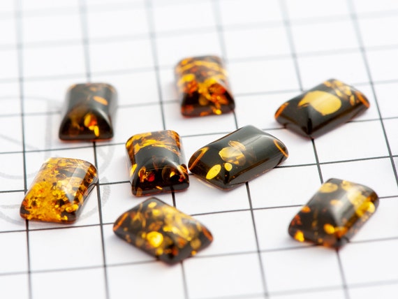 Natural Baltic amber cabochon, 10pcs of 14x10mm or 7x5mm rectangular shape flat bottom cabochons, Genuine Green Baltic amber cabs