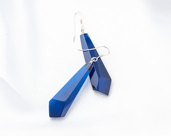 Large Amber Earrings - Sapphire Blue Amber Geometrical Earrings - Long Dangle Amber Earrings - Azure Amber - Amber Jewelry Gift for Women