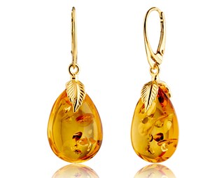 Orecchini Pendenti In Ambra Naturale E Argento 925 Placcato Oro: Gioielli Eleganti E Senza Tempo Per Donna.