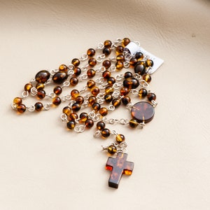 Genuine Baltic amber Catholic rosary, five Decade Rosary,  Amber Prayer Beads, Handmade Rosary, Baptism Jewelry, Malaymala Japamala