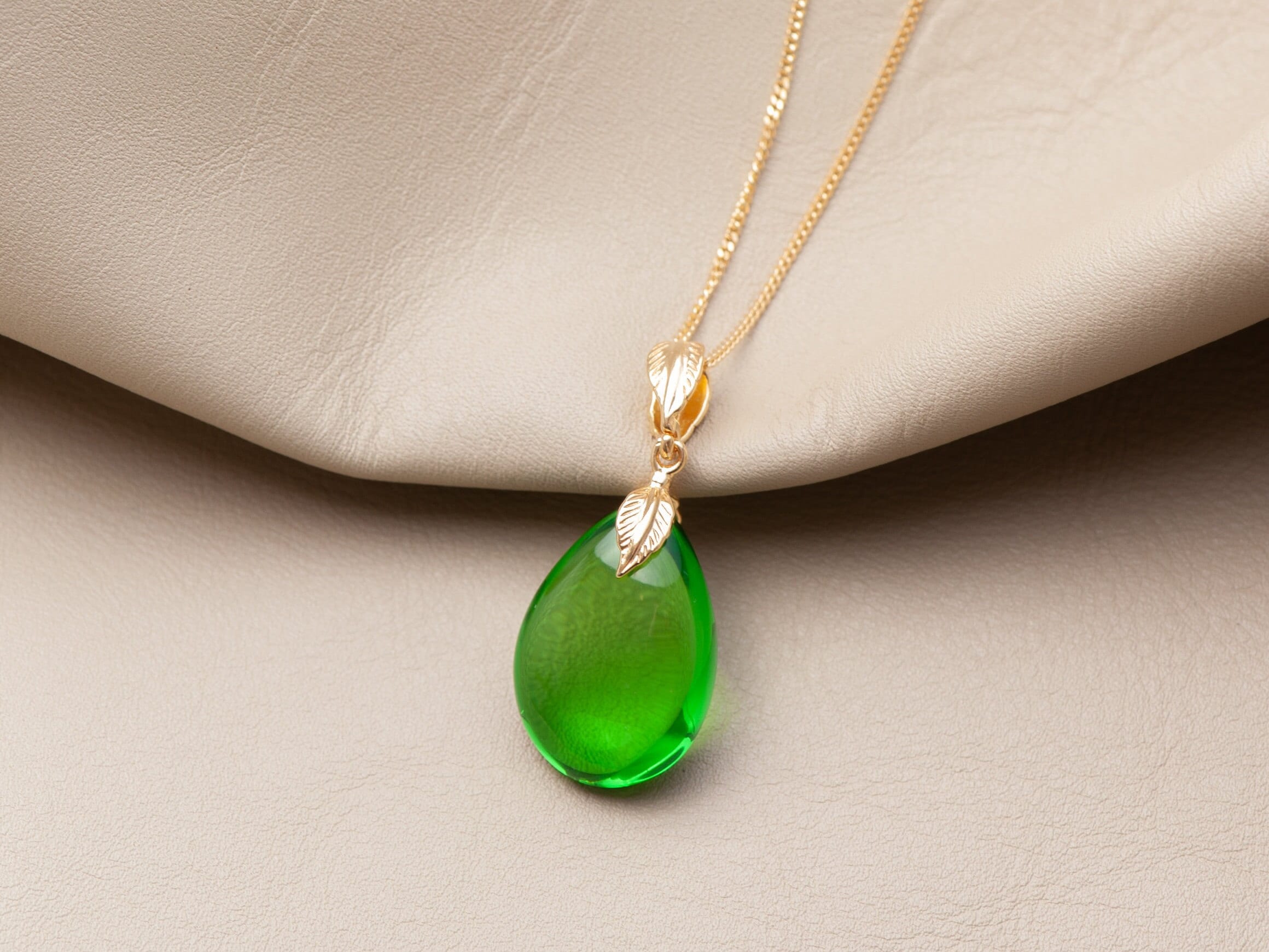 Green Amber Pendant with Gold Plated Sterling Silver Fitting, Amber Droplet, Unique Oval Pendant, Amber Gift for Women