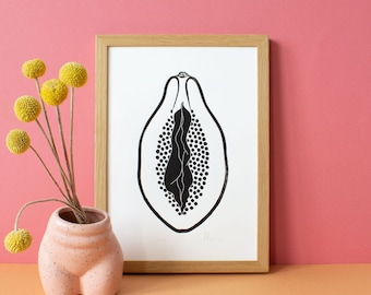 Tutti Frutti Papaya | Vulva | Yoni | Linocut printing | Linocut | Printmaking | Feminism | Art | handprints | Poster | A4 | Block print