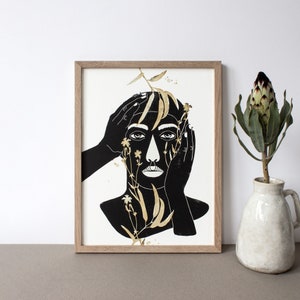 Linoprint | A3 | abstract art | face | Flowers | homemade | hand painted | handmade | art print | Unique | image | poster