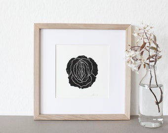 Vaginal rose | Linoprint | Linocut | Printmaking | Feminism | Graphics | Print | Print | Art | Handprinted | Poster | A4 | Blockprint