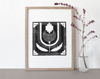 flower | Lino print | Linocut | Printmaking | Graphic | Print | Print | Art | handmade | handprinted | poster | A3 | Block print