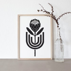 Protea | Linodruk | Linoryt | Grafika | Grafika | Drukuj | Drukuj | Sztuka | ręcznie robione | odręcznie | plakat | A3 | Druk blokowy