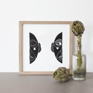 mask | Linoprint | Linocut | Printmaking | Graphic | pressure | printed | art | handmade | handprinted | Poster | A4 | block print