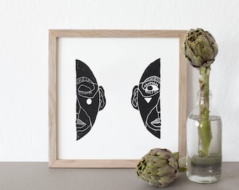 Mask | Linoprint | Linocut | Printmaking | Graphic | Print | Print | Art | Handmade | Handprinted | Poster | A4 | Blockprint