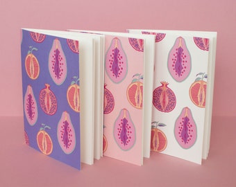 Sexy Notebooks | Individually or as a set | Vulva | Yoni | Colorful Fruits | Body Positive | All Bodies | Selflove | Spread Love | And Cacti
