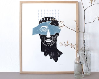 distance | Linoprint | Linocut | Printmaking | Graphic | pressure | printing | art | handmade | handprinted | Poster | A3 | block print