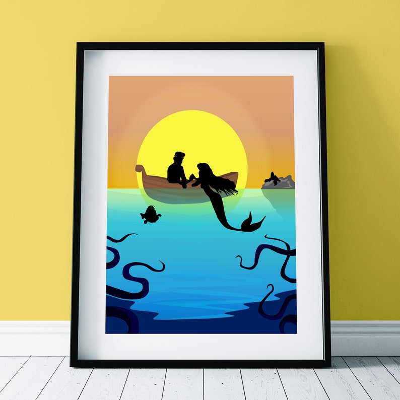 Disney inspired film Print, Graphic Wall Art Poster DISNEY/'S LITTLE MERMAID Character Silhouette Print