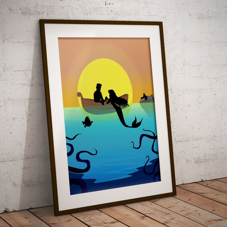 Disney inspired film Print, Graphic Wall Art Poster DISNEY/'S LITTLE MERMAID Character Silhouette Print