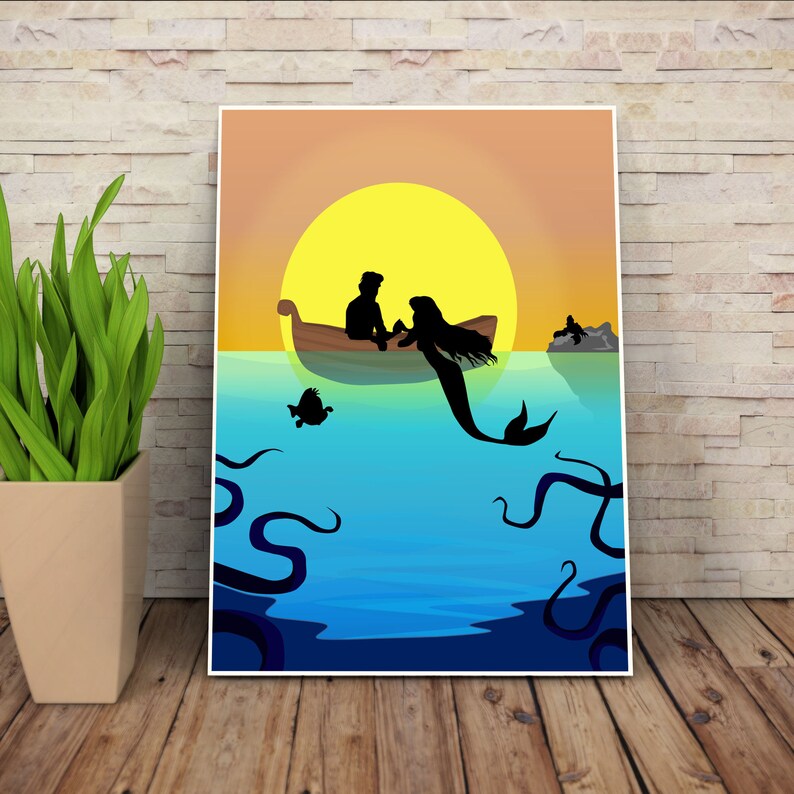 Disney inspired film Print, Graphic Wall Art Poster DISNEY/'S LITTLE MERMAID Character Silhouette Print