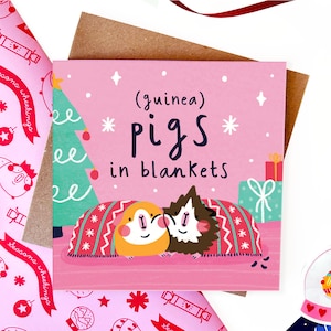 Guinea Pigs In Blankets Christmas Card | Merry Christmas | Happy Holidays | Recycled | Cute Illustration | Pet Lover | Piggy