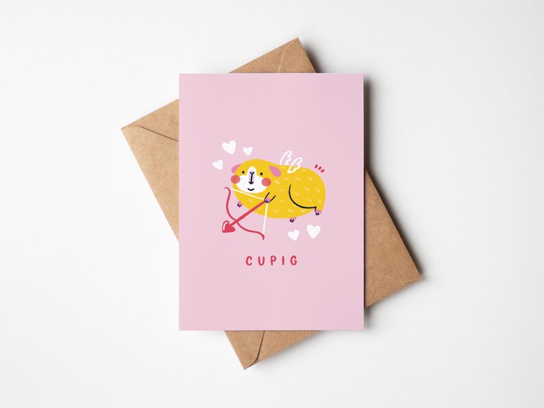 CUPIG Guinea Pig Card Funny Valentine's Day Illustration Love A6 Bild 1