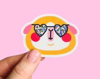 Guinea Pig Heart Glasses Sticker | Decoration | Bullet Journal | Piggy | Cage | Glitter