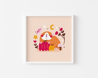 Herbstlicher Kürbis Meerschweinchen Print | Süß | 20x20cm