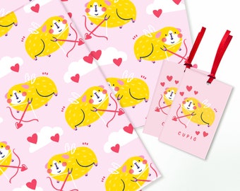 CUPIG Guinea Pig Gift Wrap | Present | Wrapping Paper | Piggies | Sheet and tags | Valentine's Day
