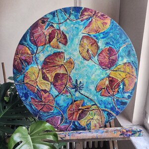 Seerosenteich Malerei, Seerosenblätter, Seerosenblätter, Seerosenblätter, Seerosenblätter in grün, Acrylmalerei