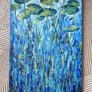 Seerosenteich Malerei, Seerosenblätter, Seerosenblätter, Seerosenblätter, Seerosenblätter in grün, Acrylmalerei